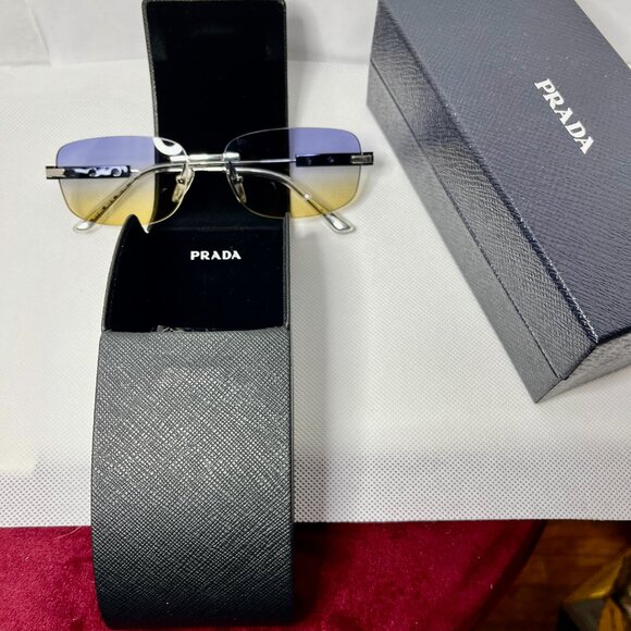 Prada Silver Frame Violet Yellow Gradient Sunglasses Full Inclusion - Picture 3 of 6